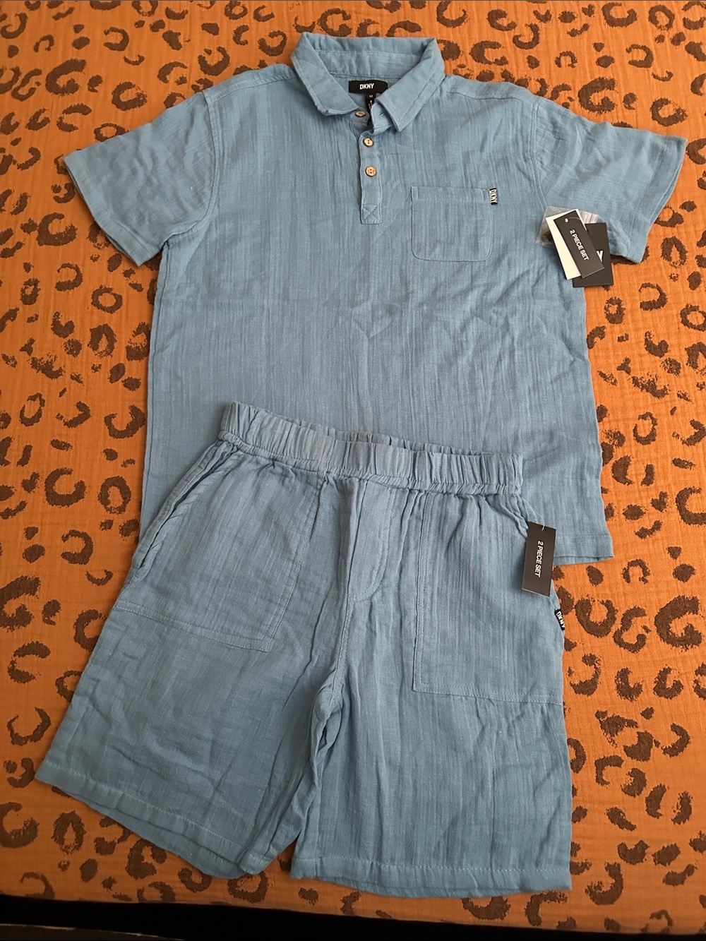 DKNY Light Blue Two-Piece Polo & Elastic Waist Short Set 100% cotton